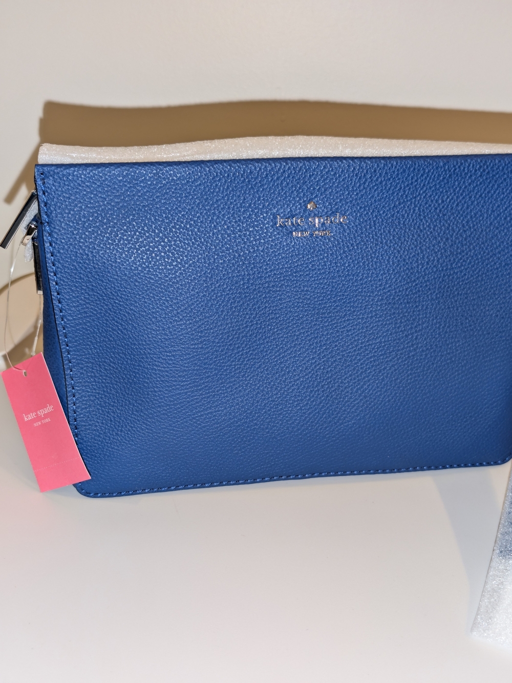 kate spade cobalt blue pebble leather wristlet clutch